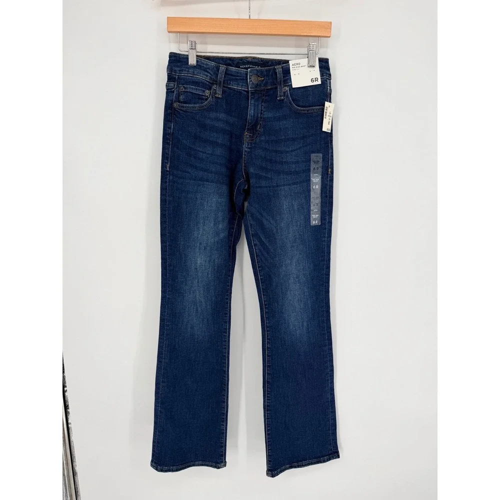 Aeropostale‎ Mid Rise Bootcut Jeans Dark Wash Stretch Size 6R NWT